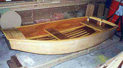 Waverunner 33 Gallery - cold moulded boat under construction - roberts dinghy built by Philippe