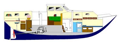 Roberts Spray 36 Kit Poop Deck Pilot House - layout side view starboard