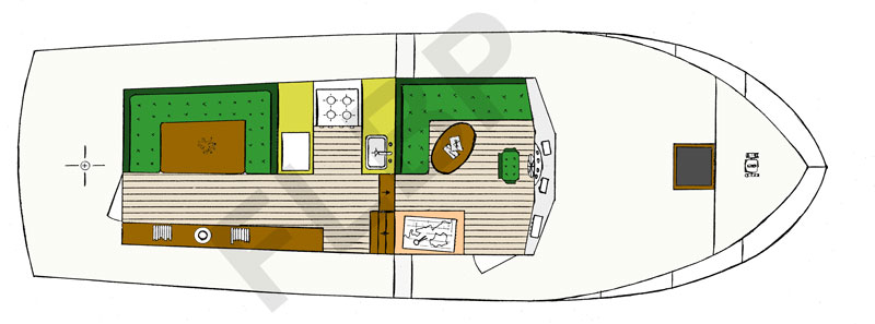 Fine Line 1100D power boat deck and accommodation layout