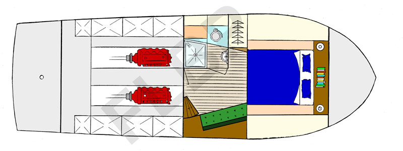 Fine Line 1100D power boat twin engine layout