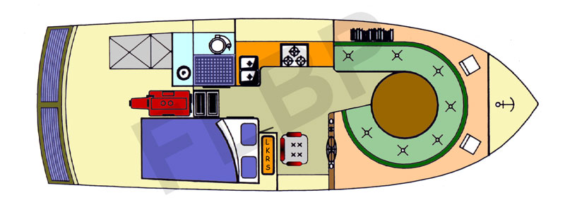 Roberts Waverunner 28 interior view aft double