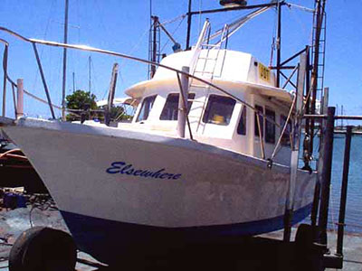 Trawler Yacht 30-32 Gallery - photos of a completed trawler yacht - up on the slip for annual maintenance