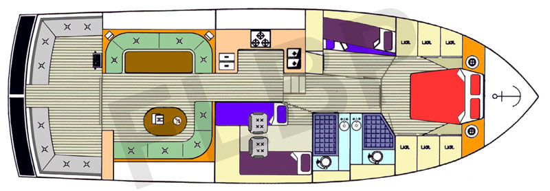 Roberts Waverunner 44 - layout interior view option 1