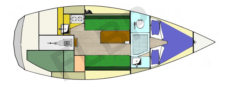 Roberts 28 - Coach House layout interior view