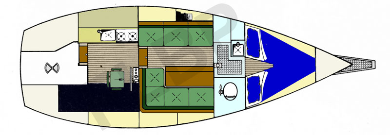 Roberts 28 - Pilot House layout interior view