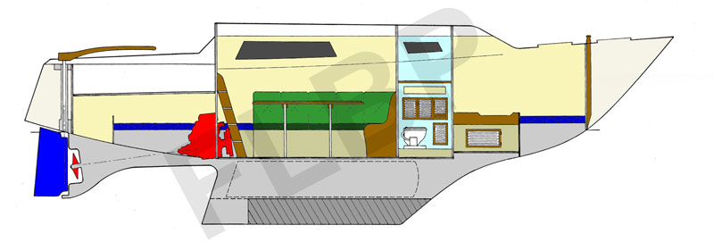 Roberts 29 - aft engine port view