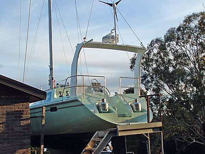 Roberts 370 Gallery - showing transom with swim platform incorporated.