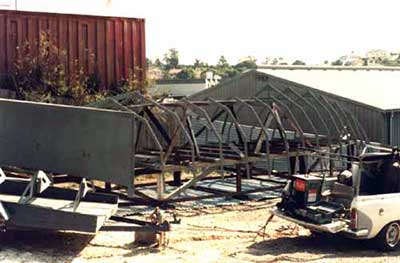 Roberts 39 Gallery - keel section on site waiting to be lifted into position