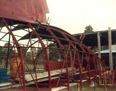 Roberts Norfolk 43 Gallery - using clamps to hold plate in position for welding