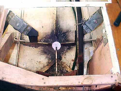 Mauritius / Norfolk 43 Gallery rudder modification - new exit hole for the rudder tube