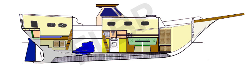 Roberts Spray 40 Version C - layout side view starboard 